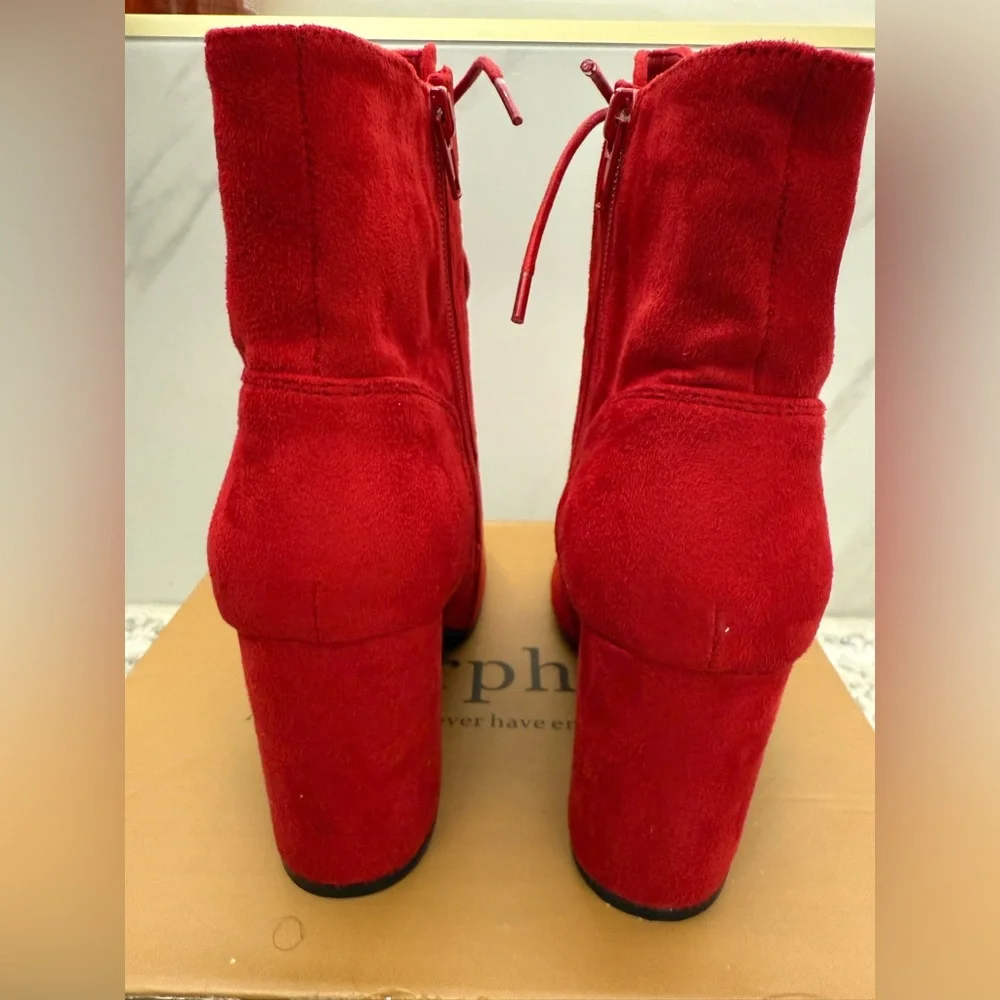 New Perphy‎ Red Lace Up Ankle Chunky Heel Boots - Size 7